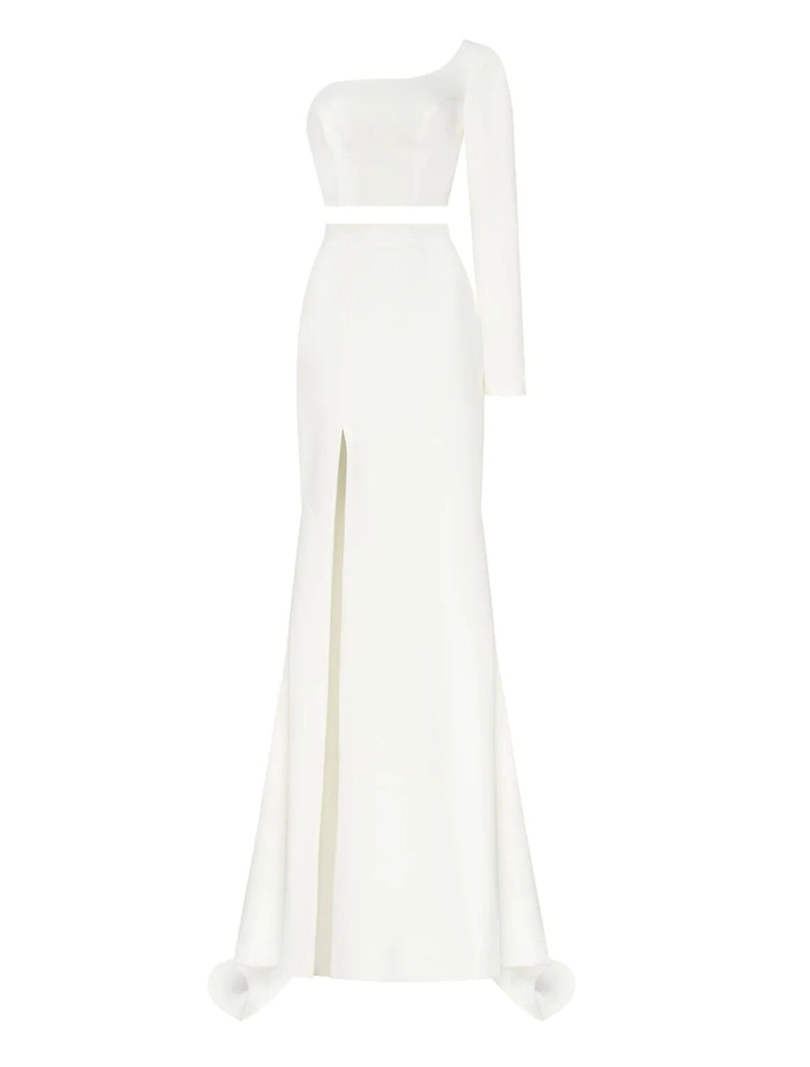 Sheath / Column Minimalist Sexy Prom Birthday Dress One Shoulder Long Sleeve Court Train Satin with Slit Pure Color