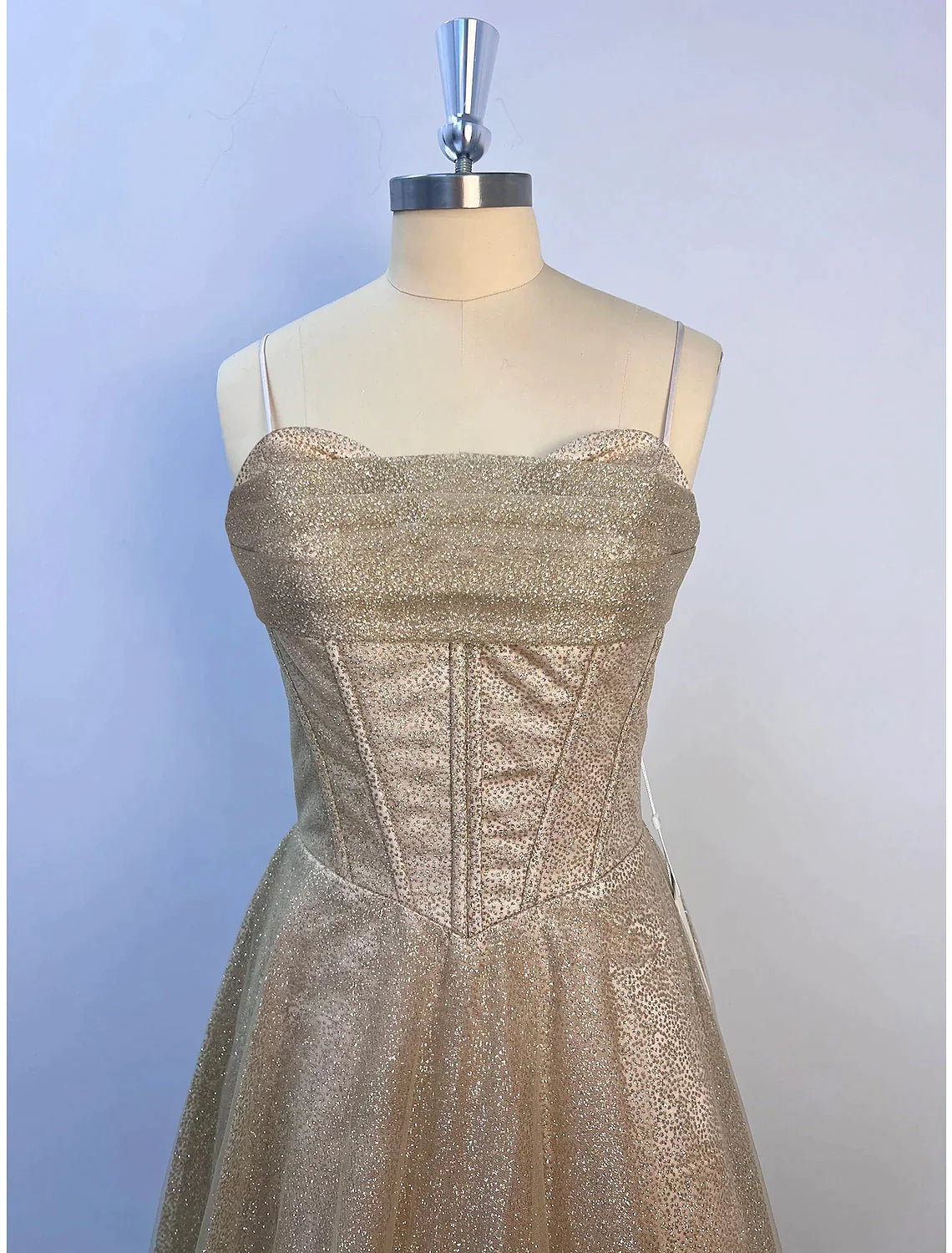A-Line Evening Gown Corsets Dress Summer Floor Length Sleeveless Cowl Neck Tulle with Glitter