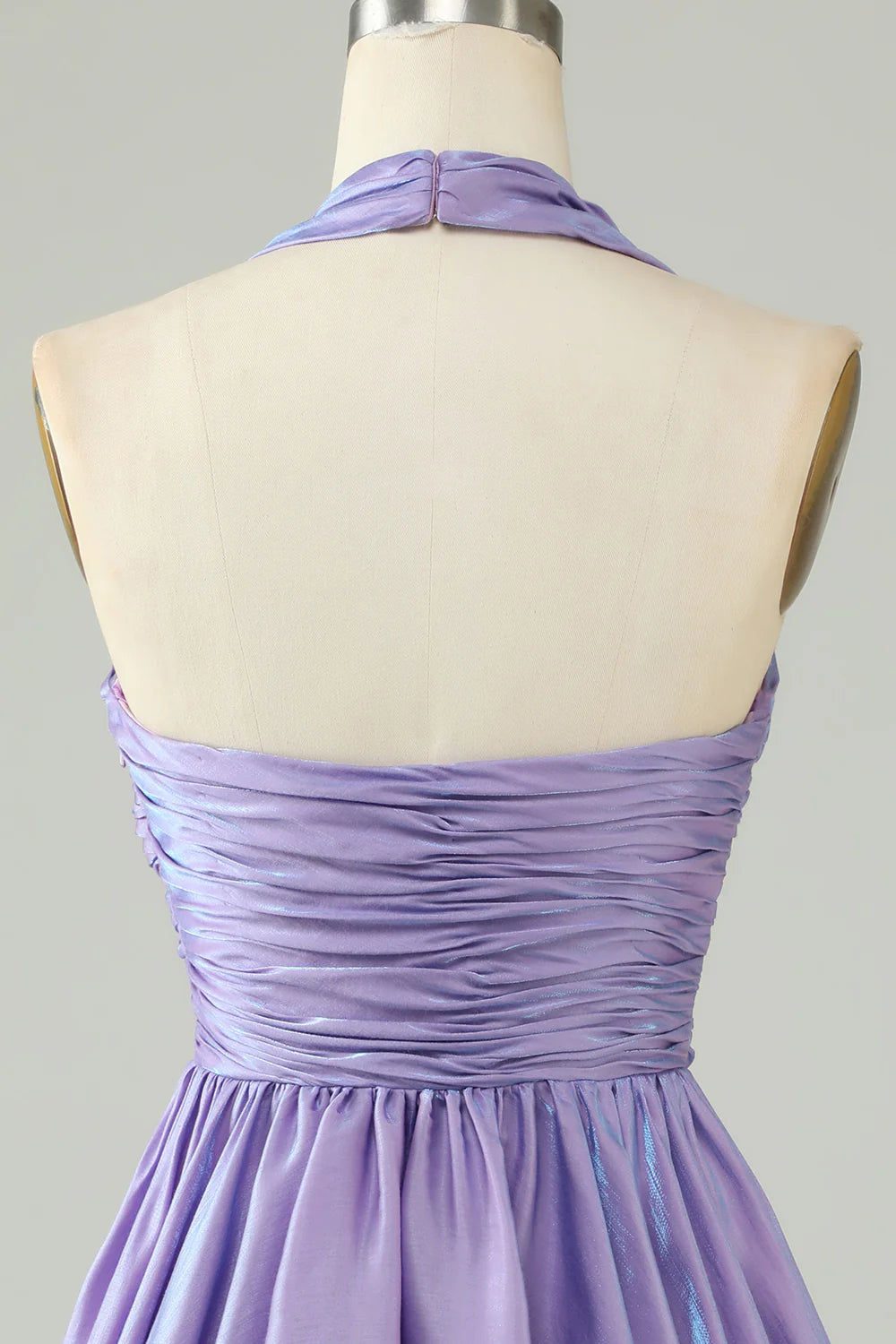 A-Line Satin Halter Purple Homecoming Dress With Pleated