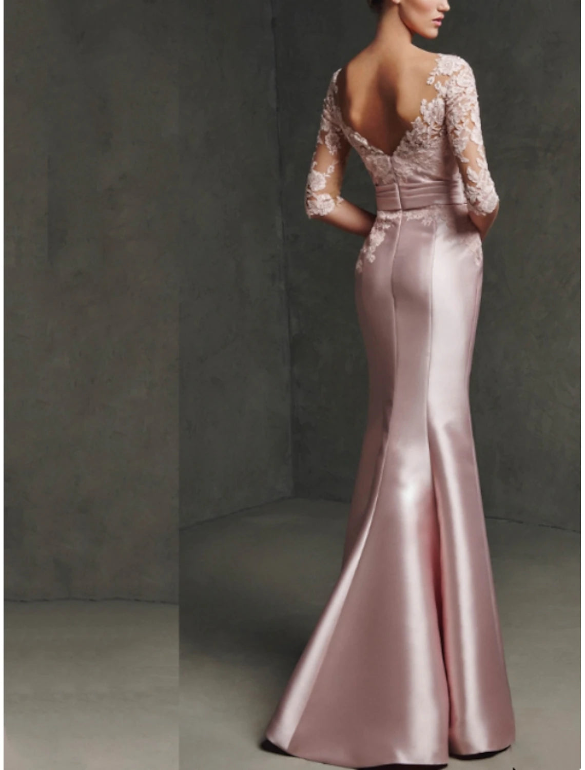 Mermaid / Trumpet Mother of the Bride Dress Formal Elegant Party Scoop Neck Floor Length Satin Lace 3/4 Length Sleeve