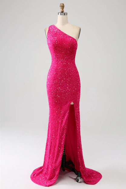 Sequins Mermaid One Shoulder Long Prom Dress