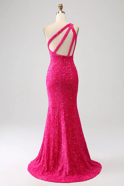 Sequins Mermaid One Shoulder Long Prom Dress