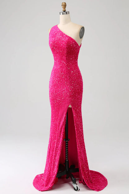 Sequins Mermaid One Shoulder Long Prom Dress