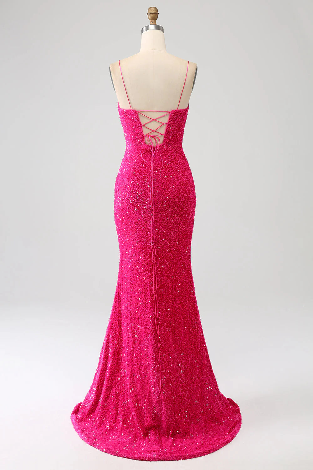 Sequins Mermaid Spaghetti Straps V-Neck Long Prom Dress