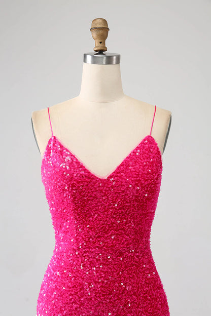 Sequins Mermaid Spaghetti Straps V-Neck Long Prom Dress