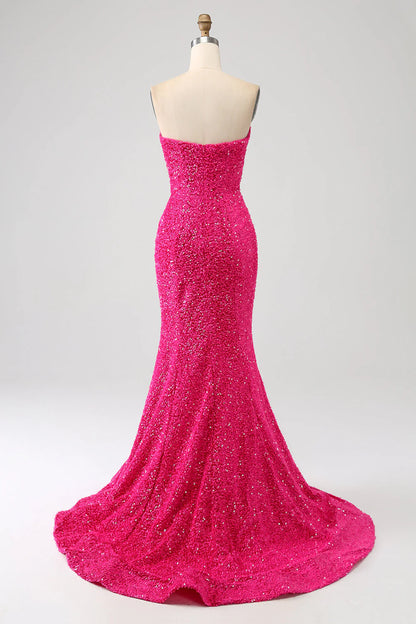 Sequins Mermaid Strapless Long Prom Dress