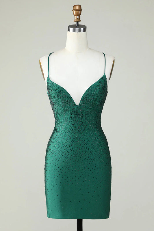 Beading Tight Glitter Dark Green Homecoming Dress