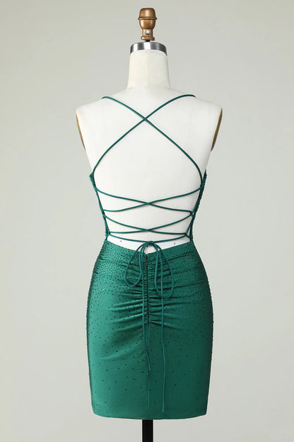 Beading Tight Glitter Dark Green Homecoming Dress