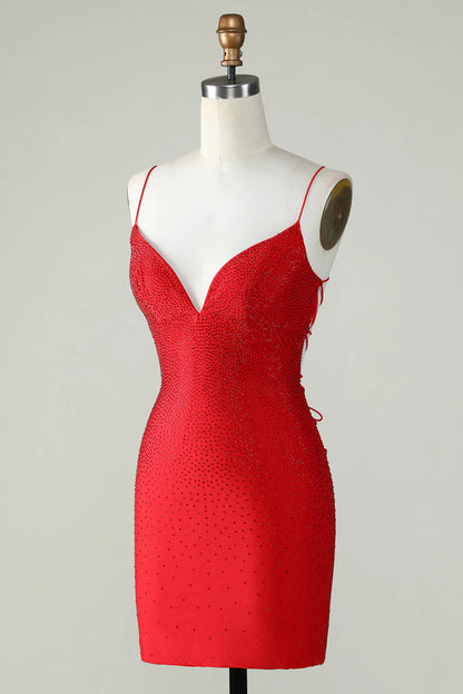 Beading Tight Glitter Red Homecoming Dress