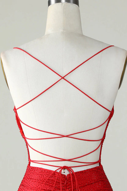 Beading Tight Glitter Red Homecoming Dress