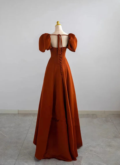 A-line Satin Simple Short Sleeves Long Formal Dress
