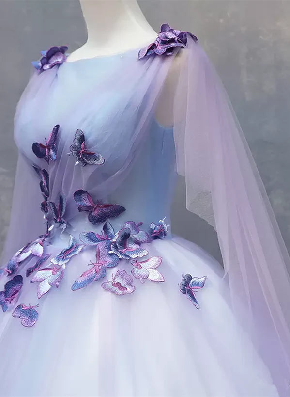 Lavender Tulle Long Formal Dress with Butterflies
