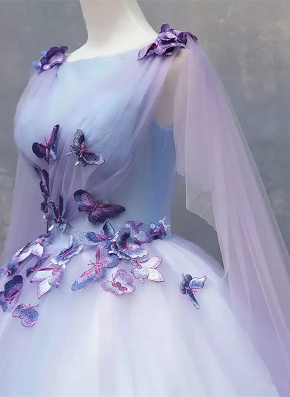 Lavender Tulle Long Formal Dress with Butterflies