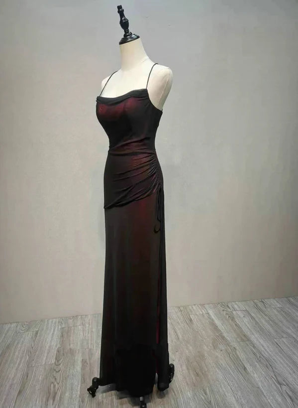 Black and Red Straps Long Simple Party Prom Dress