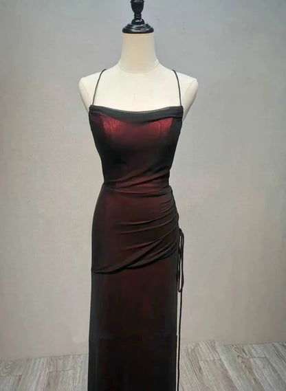 Black and Red Straps Long Simple Party Prom Dress