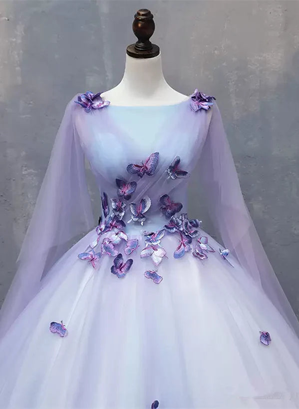 Lavender Tulle Long Formal Dress with Butterflies