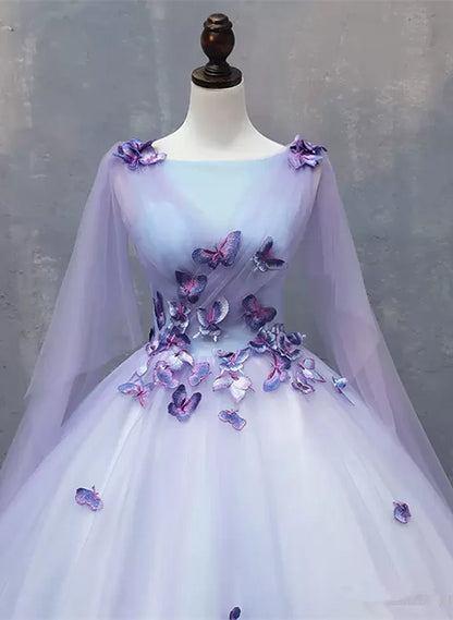 Lavender Tulle Long Formal Dress with Butterflies