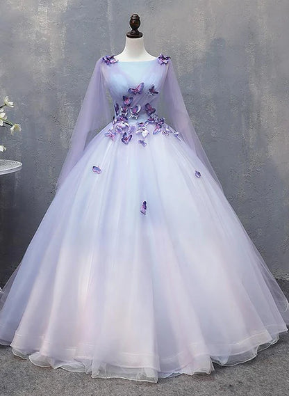 Lavender Tulle Long Formal Dress with Butterflies