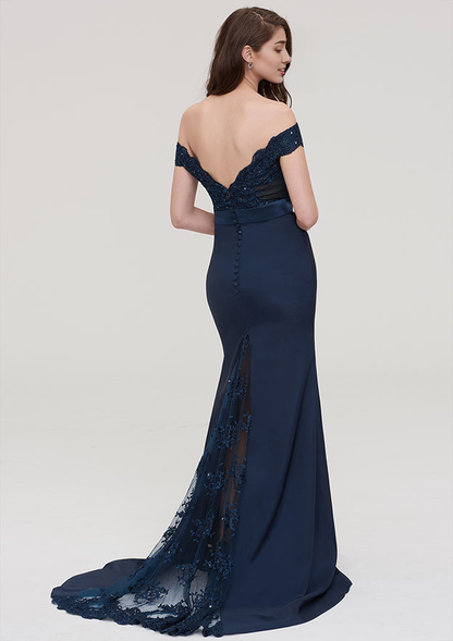 Trumpet/Mermaid Off-the-Shoulder Sleeveless Sweep Train Satin Prom Dress