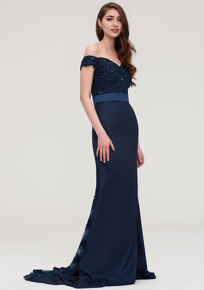 Trumpet/Mermaid Off-the-Shoulder Sleeveless Sweep Train Satin Prom Dress