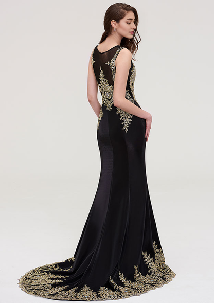 Prom Dress Sleeveless Court Train With Crystal Beading