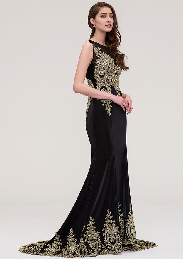 Prom Dress Sleeveless Court Train With Crystal Beading