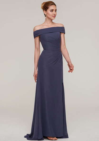 Sheath/Column Off-the-Shoulder Sleeveless Sweep Train Chiffon Prom Dress