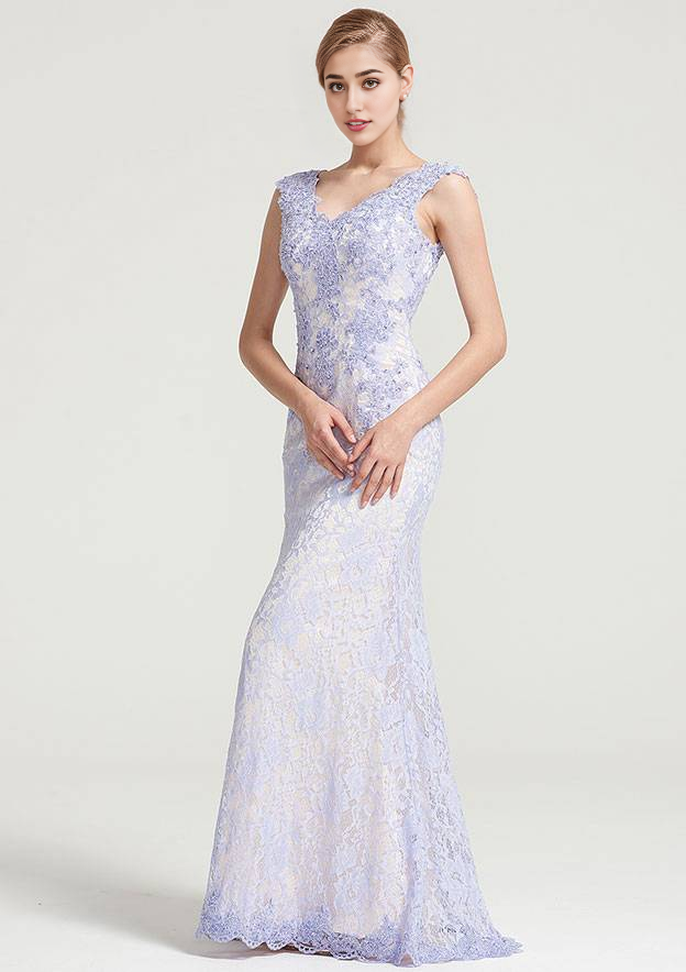 Sheath/Column V Neck Sleeveless Long/Floor-Length Lace Dress