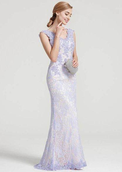 Sheath/Column V Neck Sleeveless Long/Floor-Length Lace Dress