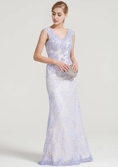 Sheath/Column V Neck Sleeveless Long/Floor-Length Lace Dress