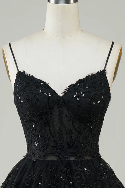 Sparkly Spaghetti Straps Sequins Tiered Homecoming Dress