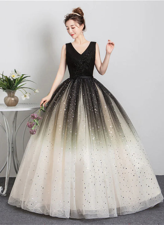 Beautiful Gradient Tulle V-neckline Ball Gown Prom Dress