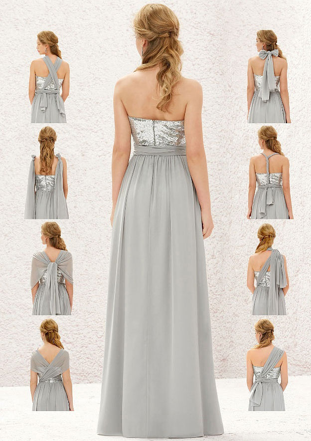 Long/Floor-Length Chiffon Sequined Bridesmaid Dress With Bandage Pleated