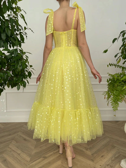 Yellow sweetheart neck tulle short Homecoming Dresses