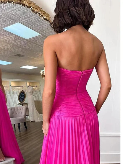 A-Line/Princess Sleeveless Strapless Prom Dresses