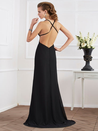 Halter Sleeveless Long Chiffon Dresses