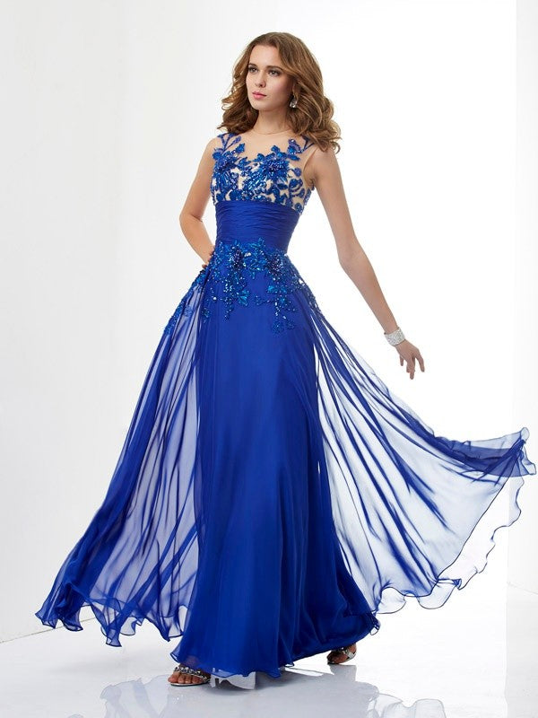 High Neck Sleeveless Beading Long 30D Chiffon Dresses