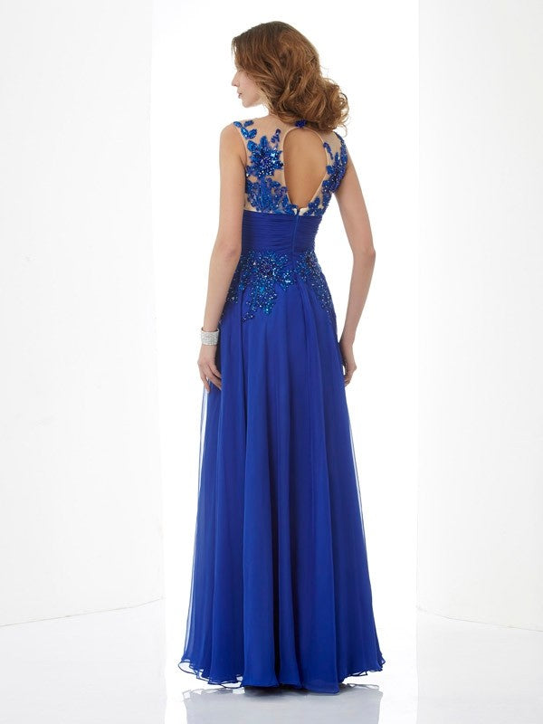 High Neck Sleeveless Beading Long 30D Chiffon Dresses