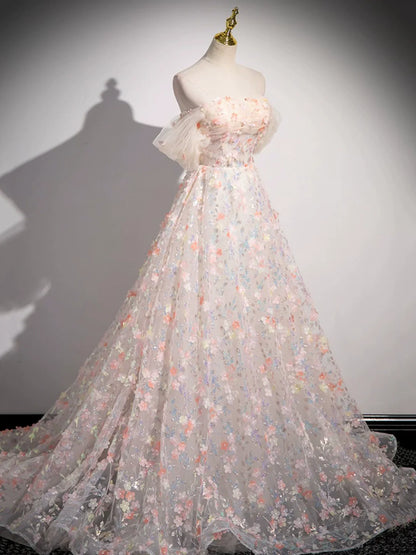 Little Fresh 3D Floral Floor Length Prom Dress