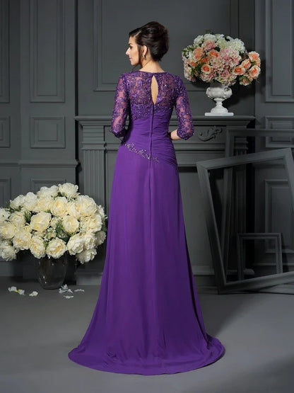 A-Line Princess Sweetheart Applique Sleeves Long Chiffon Mother of the Bride Dresses