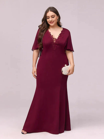 V Neck Floor Length Chiffon Bridesmaid Dress