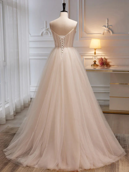 Ivory Tulle with Flowers Straps Prom Dress