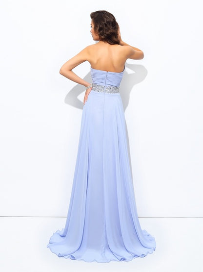 Sweetheart Beading Sleeveless Long Chiffon Dresses