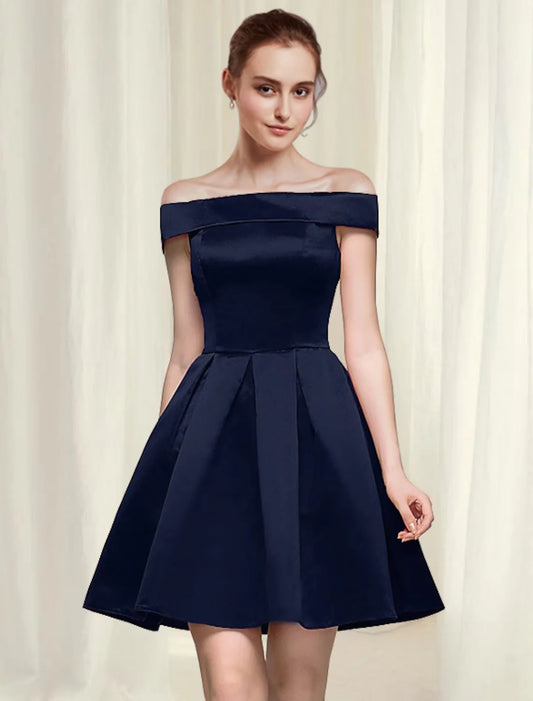 Cocktail Dresses Reformation Amante Dress Homecoming Short / Mini Sleeveless Off Shoulder Satin with Sleek