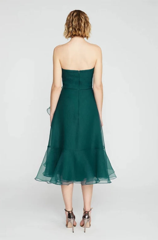 A-line Elegance Strapless Tea-Length Prom Party Dress With Ruffle