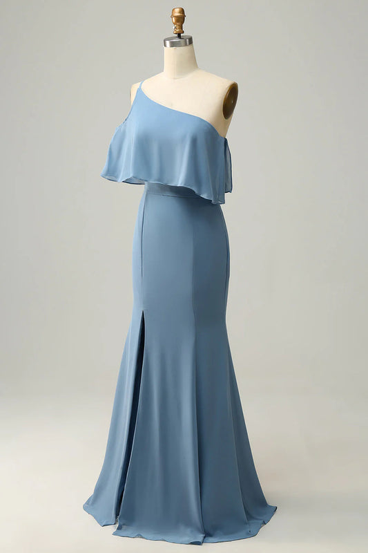 Sheath One Shoulder Plus Size Bridesmaid Dress With Silt