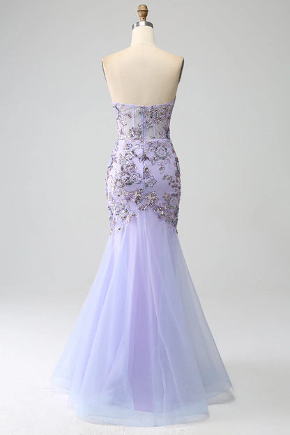 Mermaid Strapless Corset Prom Dress With Beading