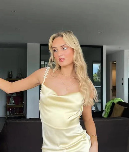 Backless A line Sleeveless Floor Length Evening Party Dress Silk Satin Long Prom Dress