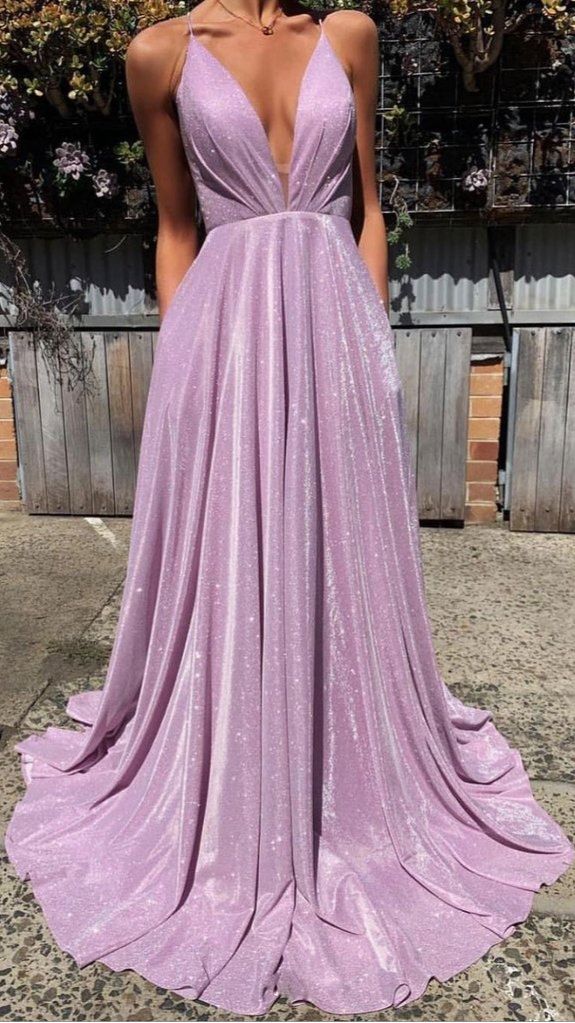 Backless Spaghetti Straps Sparkly Purple Glitter Sequin Lace Up Long Evening Gowns