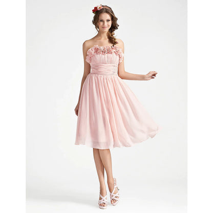 Cocktail Party Knee Length Sleeveless Strapless Chiffon with Ruched Draping Flower
